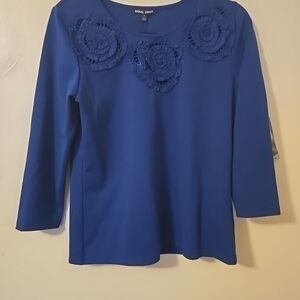 Samuel Dong Cobalt Blue Floral Long Sleeve Top